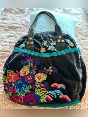 NEW RARE Lucky Brand Embroidered Floral Tote Bag in Brown and Teal. Beautiful!
